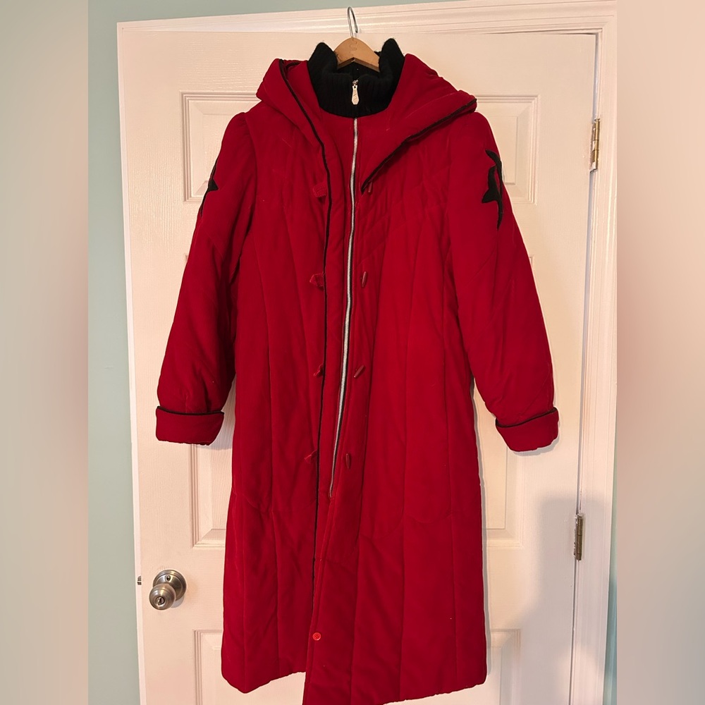 Corduroy Vintage Red Jacket /coat with hoodie